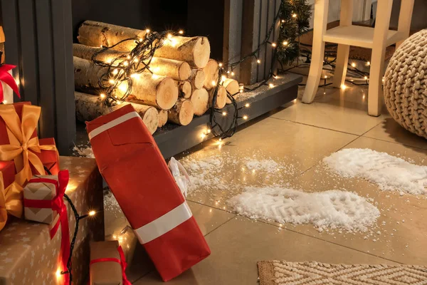 Footprints Santa Floor Room — Stock Photo, Image