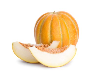 Beyaz arka planda tatlı olgun kavun