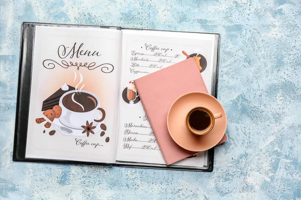 Cup Hot Coffee Menu Table Cafe — Stock Photo, Image