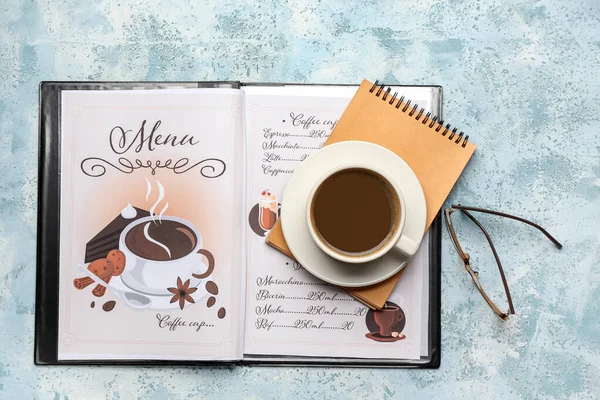 Cup Hot Coffee Menu Table Cafe — Stock Photo, Image