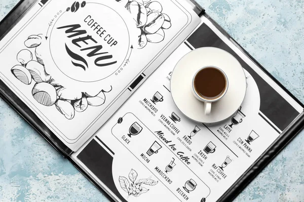 Cup Hot Coffee Menu Table Cafe — Stock Photo, Image