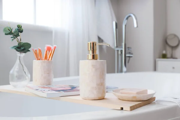 Conjunto Cosméticos Cuidados Com Corpo Banheiro — Fotografia de Stock