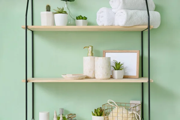 Shelf Bath Accessories Color Wall — Stock Photo, Image