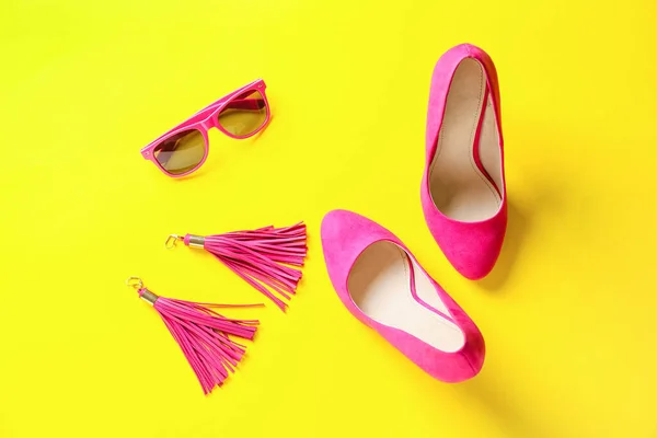 Female Shoes Accessories Color Background — Stock Photo, Image