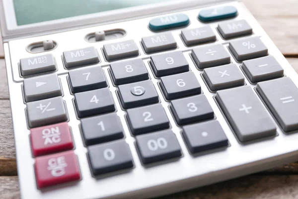 Modern Calculator Wooden Background Closeup — Stock Photo, Image