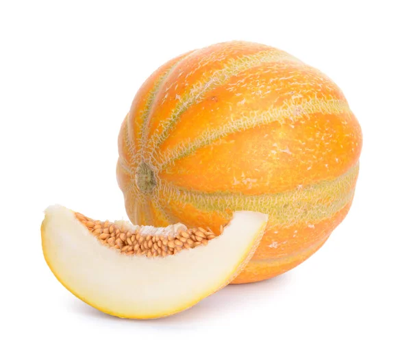 Söt Mogen Melon Vit Bakgrund — Stockfoto