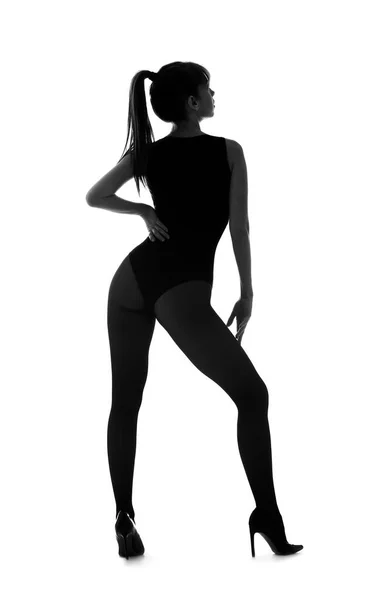 Silhouette Belle Jeune Femme Sur Fond Blanc — Photo