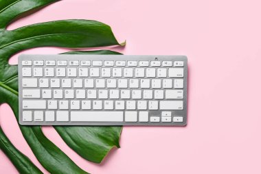 Renk arkaplanındaki bilgisayar klavyesi