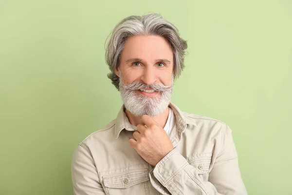Mature Man Grey Hair Color Background — Stock Photo, Image