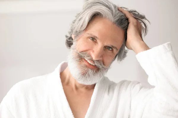 Portrait Mature Man Grey Hair Light Background — Stock Photo, Image