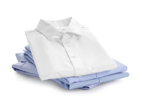 Pilha Camisas Masculinas Fundo Branco — Fotografia de Stock