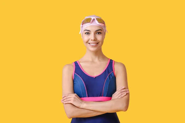 Female Swimmer Color Background — Stock Photo, Image