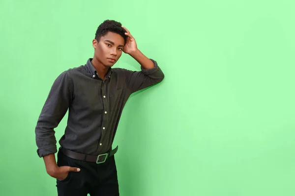 Stylish Young African American Man Color Background — Stock Photo, Image