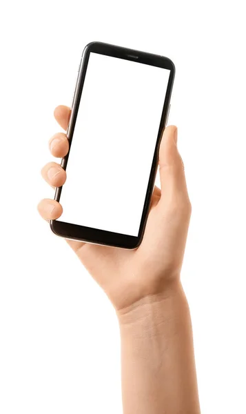 Hand Mobile Phone White Background — Stock Photo, Image