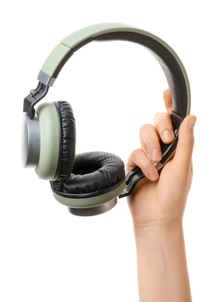 Mano Con Auriculares Sobre Fondo Blanco — Foto de Stock