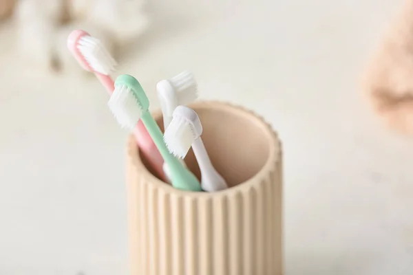 Holder Toothbrushes Blurred Background — Stock Photo, Image