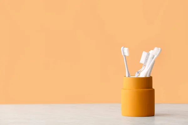 Holder Toothbrushes Toothpaste Table — Stock Photo, Image