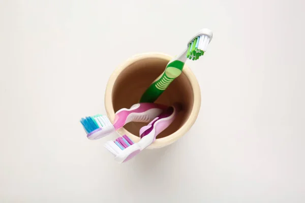 Holder Toothbrushes Light Background — Stock Photo, Image