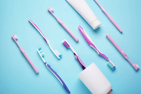 Set Toothbrushes Color Background — Stock Photo, Image