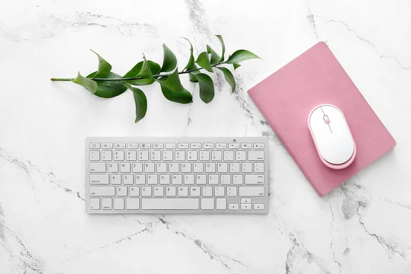 Teclado Ordenador Portátil Ratón Sobre Fondo Claro — Foto de Stock