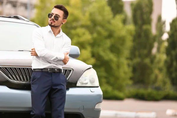 Handsome Man Modern Car — Stock Photo, Image