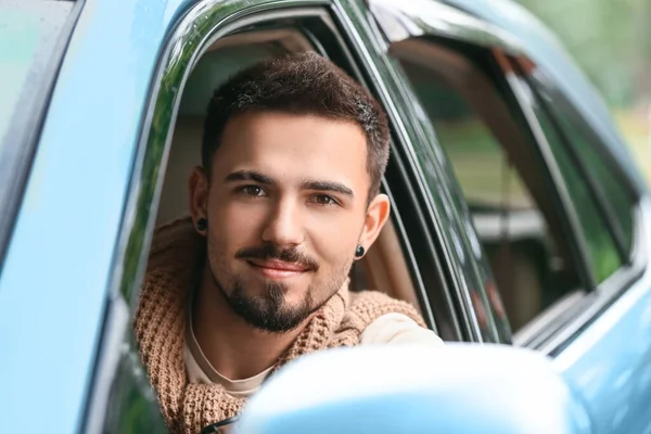 Handsome Man Modern Car — Stock Photo, Image