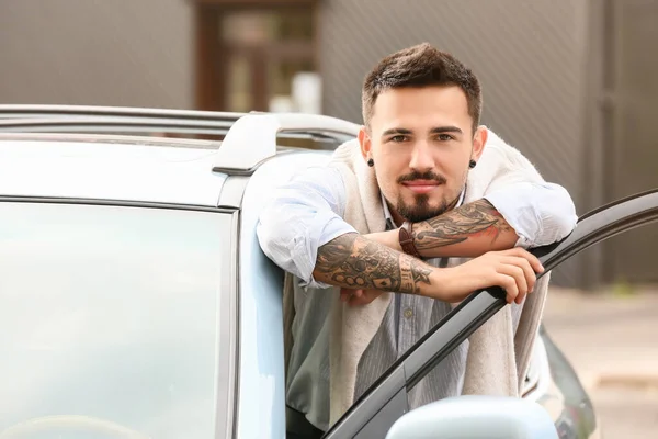 Handsome Man Modern Car — Stock Photo, Image