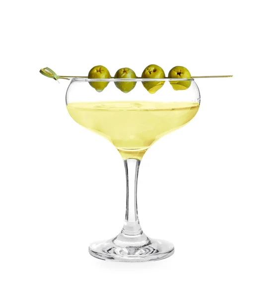 Glass Tasty Martini Olives White Background — Stock Photo, Image