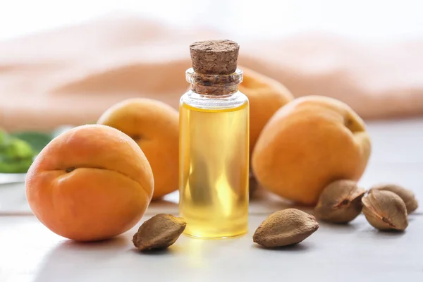 Bottle Apricot Essential Oil Table — Stock Photo, Image