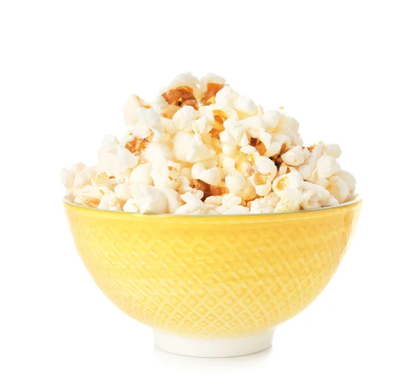 Schüssel Popcorn Isoliert Auf Weißem Hintergrund — Stockfoto