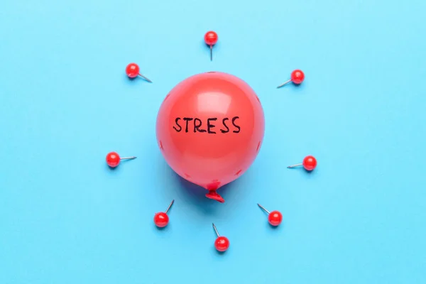 Luftballong Med Ord Stress Och Tryckknappar Färg Bakgrund — Stockfoto