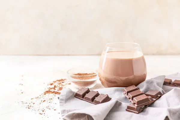 Glass Tasty Chocolate Milk Table — Stock Photo, Image