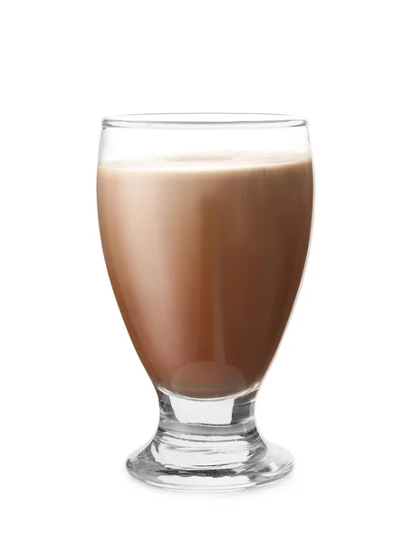 Verre Lait Chocolat Savoureux Sur Fond Blanc — Photo