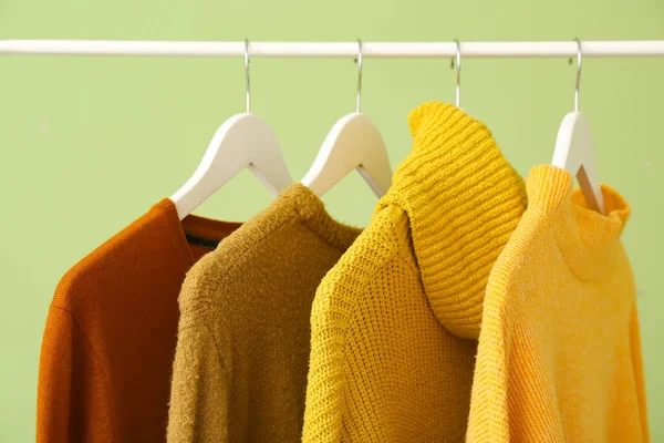 Rack Clothes Color Background Closeup — Stock Photo, Image