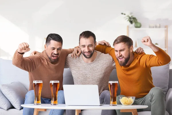 Happy Men Winning Sports Bets Home — Stock Photo, Image