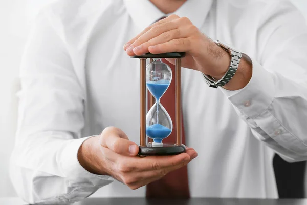 Businessman Hourglass Office Closeup — Stock Photo, Image