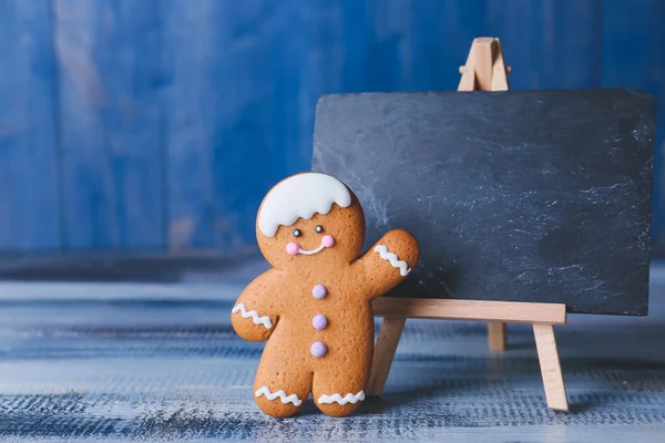 Gingerbread Cookie Chalkboard Wooden Background — Stock Photo, Image
