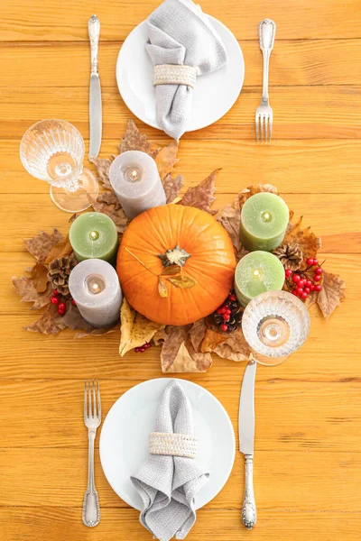 Beautiful Table Setting Thanksgiving Day Celebration — Stock Photo, Image