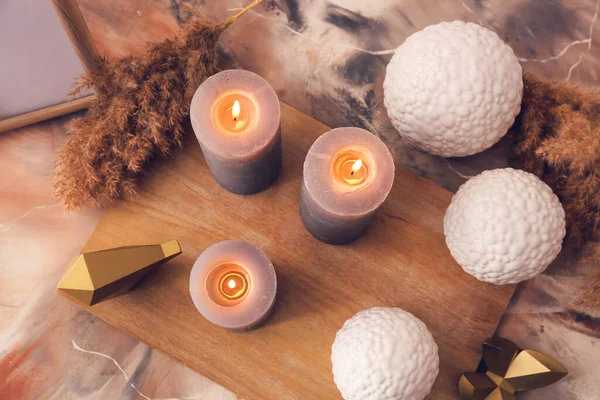 Beautiful Aroma Candles Decor Table — Stock Photo, Image