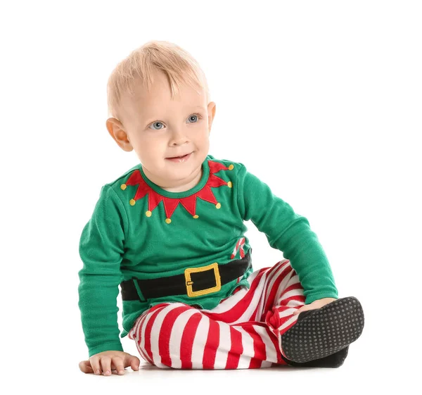 Schattig Klein Baby Elf Kostuum Witte Achtergrond — Stockfoto