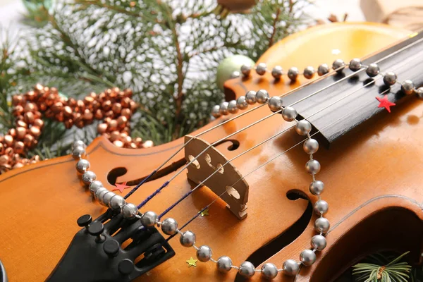 Violino Decoração Natal Close — Fotografia de Stock