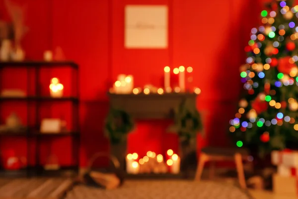 Noel Için Dekore Edilmiş Oturma Odasının Içi Bulanık — Stok fotoğraf