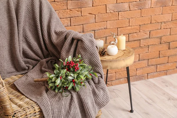 Mistletoe Branch Armchair Brick Wall — Stock Photo, Image