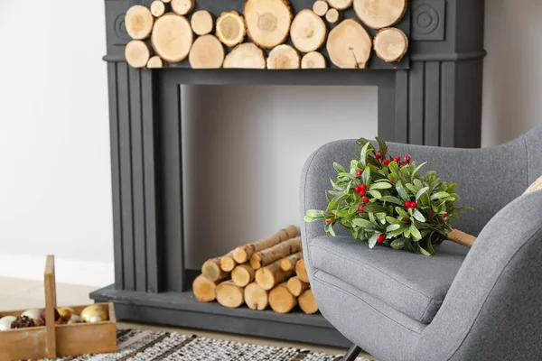 Mistletoe Branch Armchair Interior Room — Stock Photo, Image