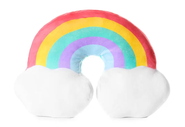 Weiches Kissen Form Eines Regenbogens Auf Weißem Hintergrund — Stockfoto