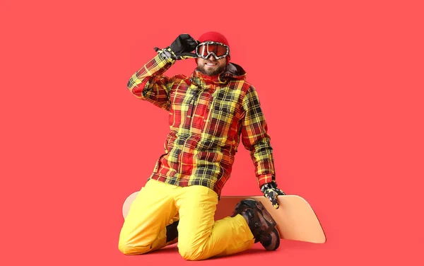 Snowboarder Maschio Sfondo Colore — Foto Stock