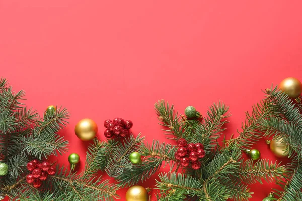 Beautiful Christmas Composition Color Background — Stock Photo, Image