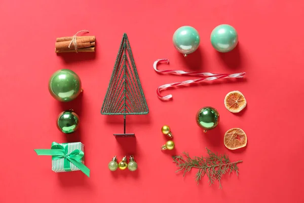 Beautiful Christmas Composition Color Background — Stock Photo, Image