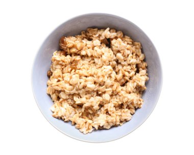 Beyaz arka planda lezzetli yulaf ezmeli kase