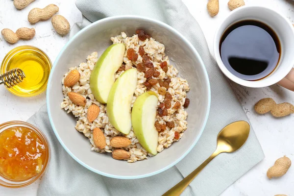 Bowl Tasty Sweet Oatmeal Table — Stock Photo, Image